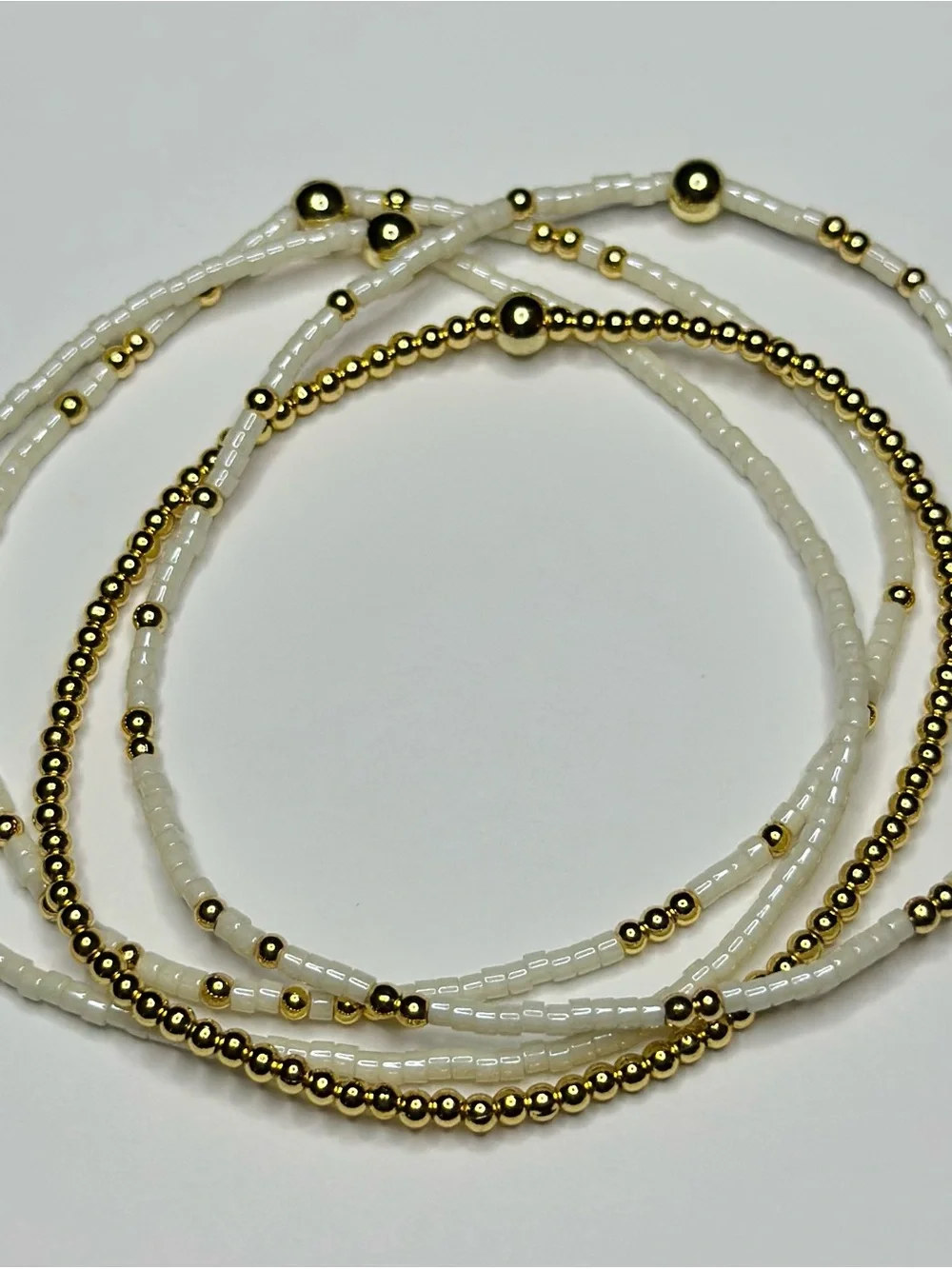 BramFam Beads gold filled White Beaded Stretch Bracelet Set - Women Jewelry